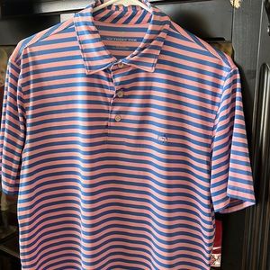 Southern Tide pink and Blue striped Mens (M) short sleeve polo.